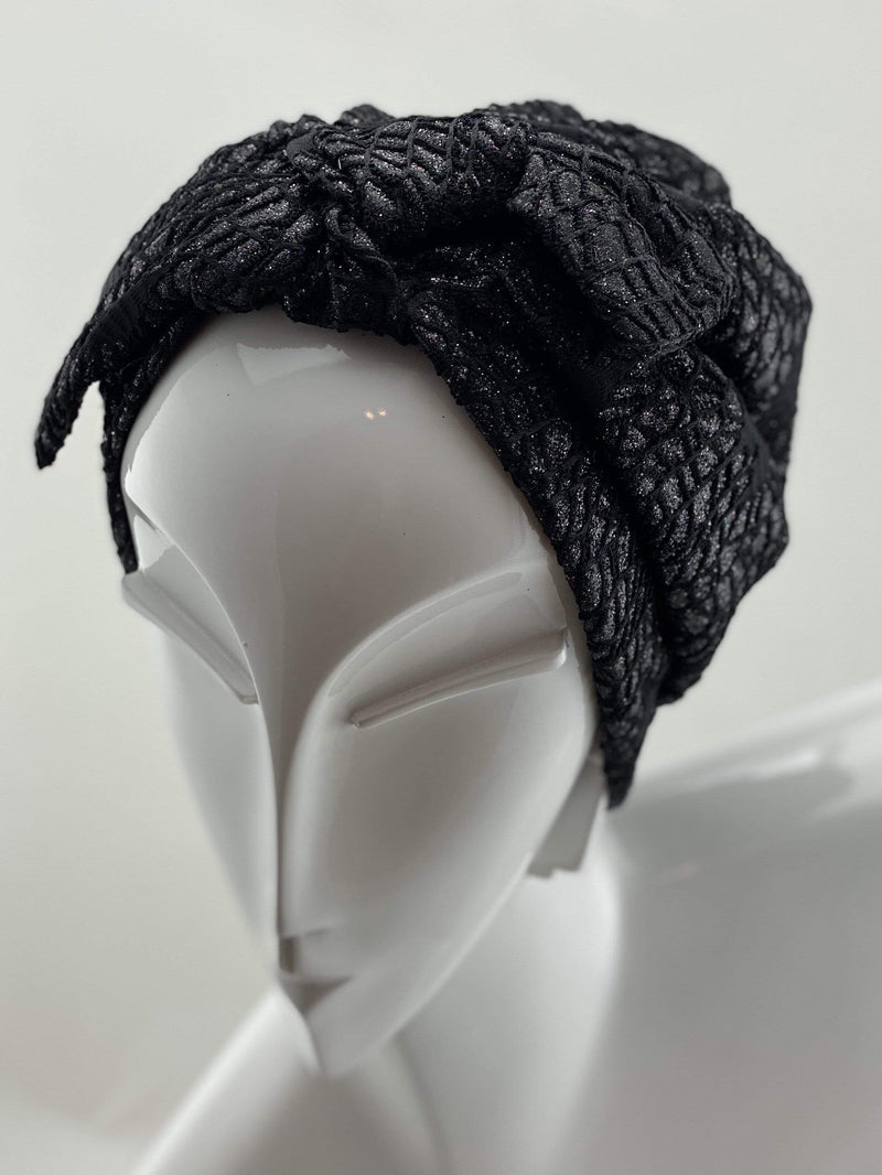 Hijabsandstuff Specials Turban Shimmer Bow - Black Handmade Luxury Fashion Women Headwrap