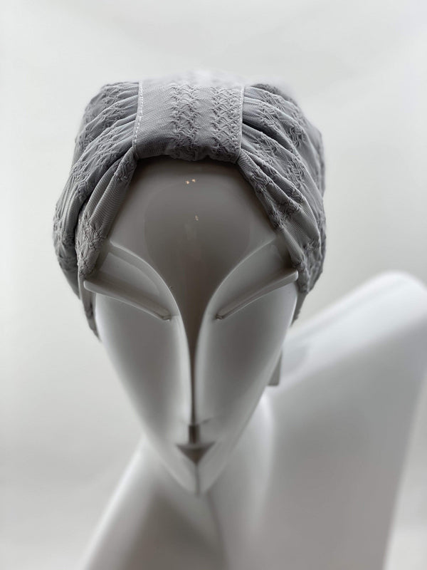 Hijabsandstuff TURBAN BASICS Jersey Lace - Light Grey Handmade Luxury Fashion Women Headwrap
