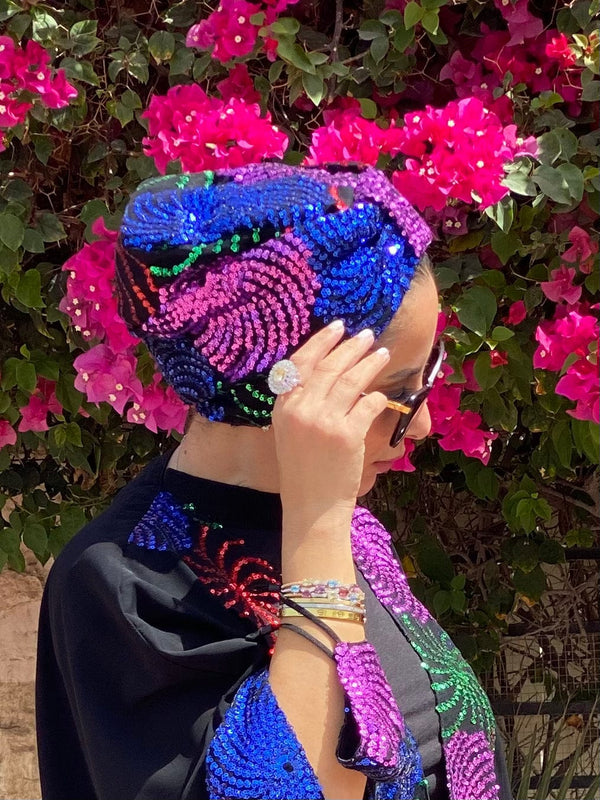 Hijabsandstuff Turban Turban Sequin - Wind Set (Designer Mask Included) Handmade Luxury Fashion Women Headwrap