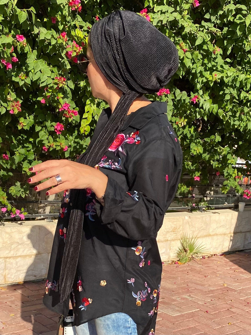 TurbansStuff Beanie Beanie Wrap - Black Handmade Luxury Fashion Women Headwrap