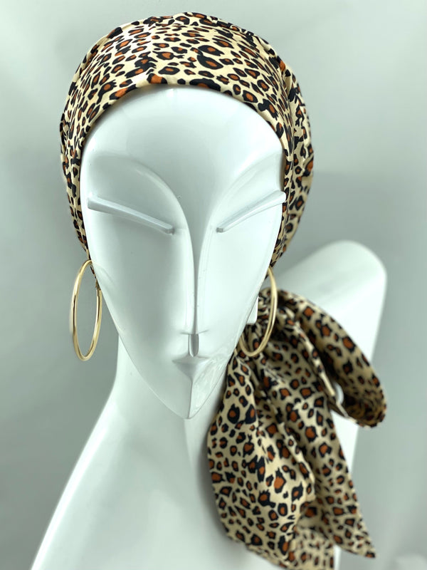 TurbansStuff Beanie Satin Beanie Wrap - Tiger print Handmade Luxury Fashion Women Headwrap