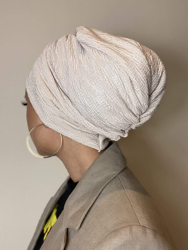 TurbansStuff Turban beanie Beanie Pleated - Ivory Handmade Luxury Fashion Women Headwrap