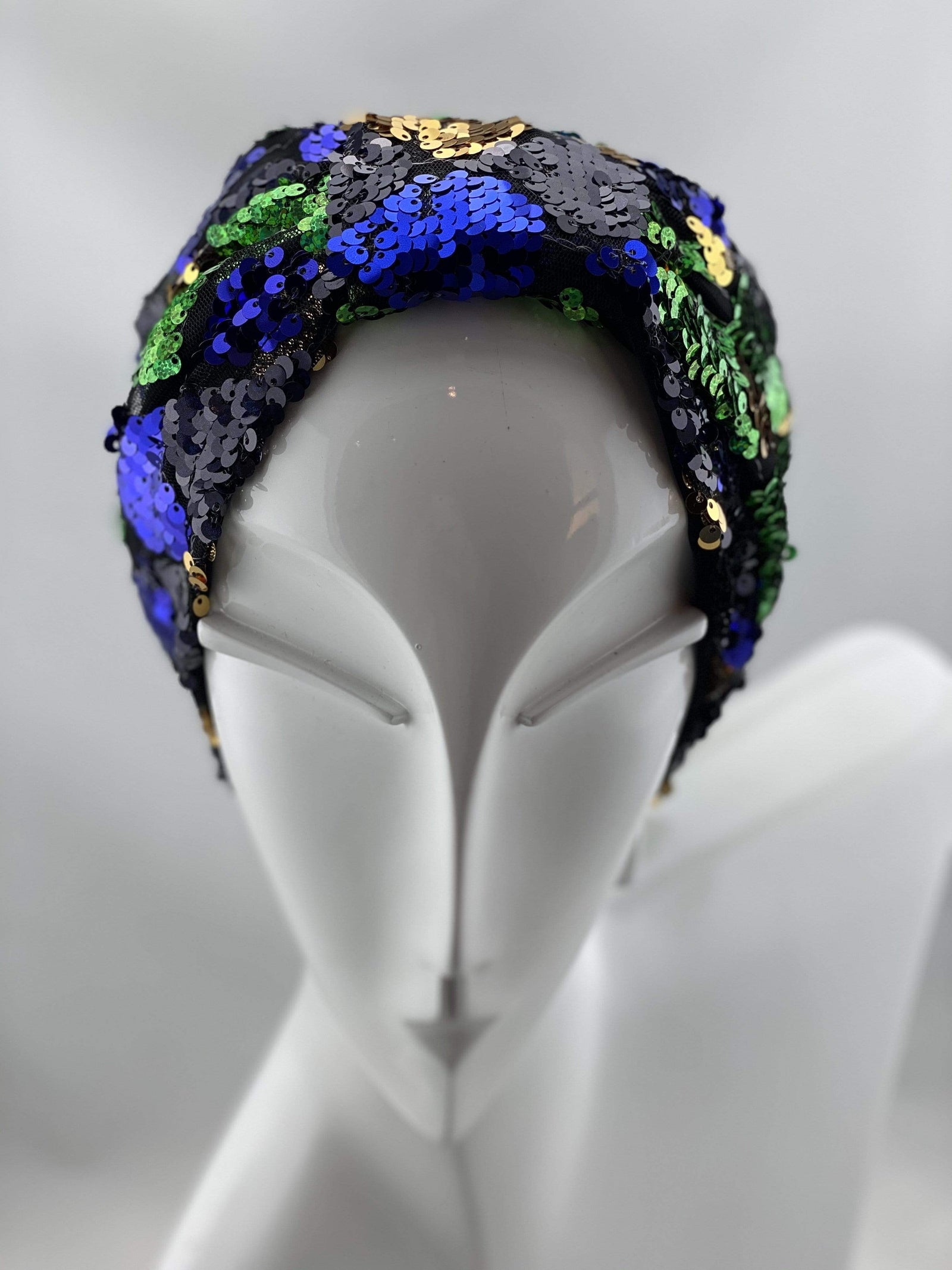 Turban Sequin (Designer Mask Not Included) Blue Green Set