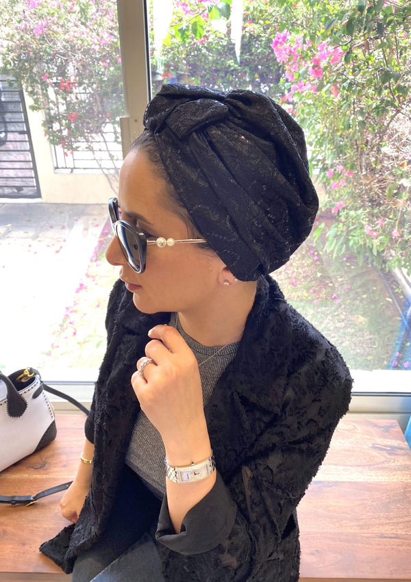 Hijabsandstuff Specials Turban Bow Sequin - Black Handmade Luxury Fashion Women Headwrap
