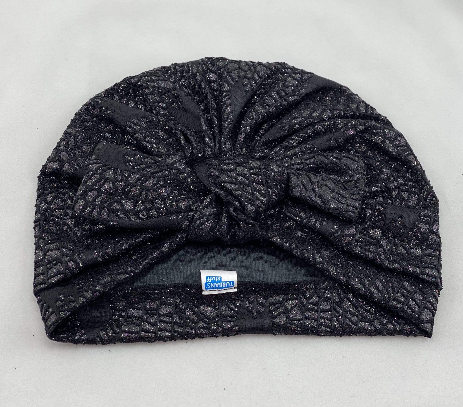 Gorgeous Comfy Pretty, Black Bling Turban (NWT) Turban Shimmer Bow - Black – Turbansstuff main image 4