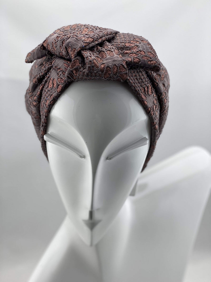 Hijabsandstuff Specials Turban Shimmer Bow - Gold chocolate Handmade Luxury Fashion Women Headwrap
