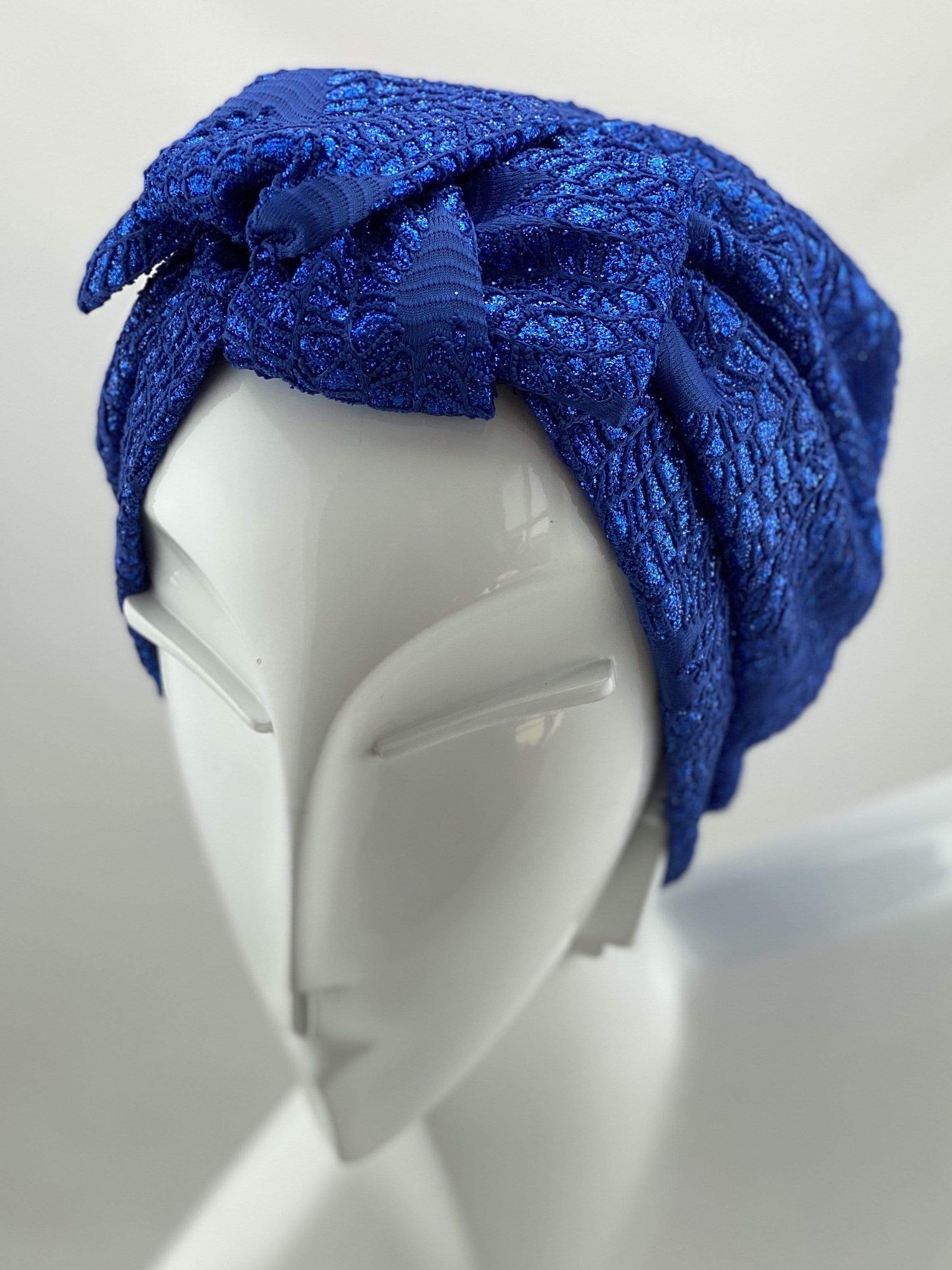 Shimmering Blue Headwrap African headwrap - Blue Ndop Cameroon – AfricanFabs main image 3