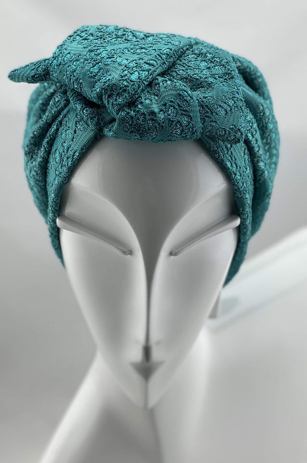 Hijabsandstuff Specials Turban Shimmer Bow - Turquoise Handmade Luxury Fashion Women Headwrap