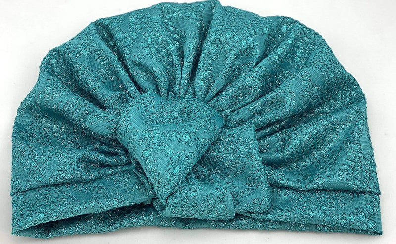 Hijabsandstuff Specials Turban Shimmer Bow - Turquoise Handmade Luxury Fashion Women Headwrap