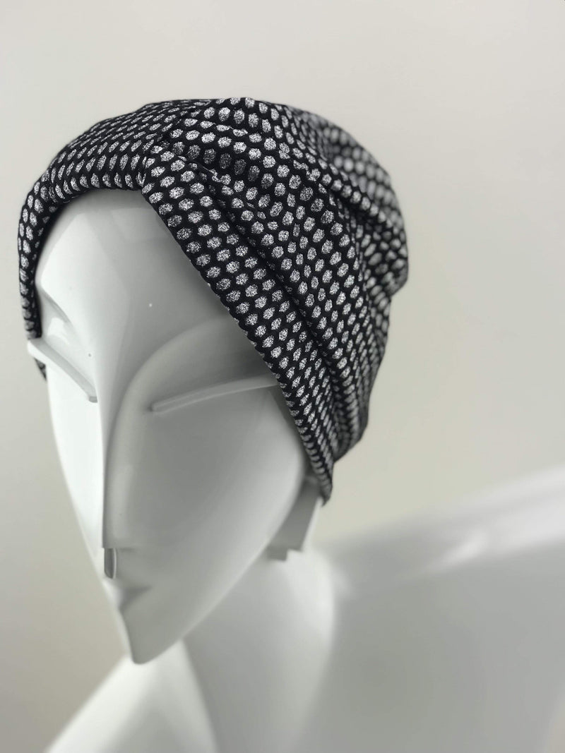 Hijabsandstuff Specials Turban  Shimmer - Silver Black (Last Piece) Handmade Luxury Fashion Women Headwrap