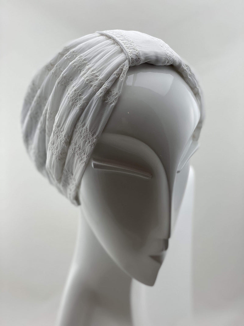 Hijabsandstuff TURBAN BASICS Jersey Lace - White Handmade Luxury Fashion Women Headwrap