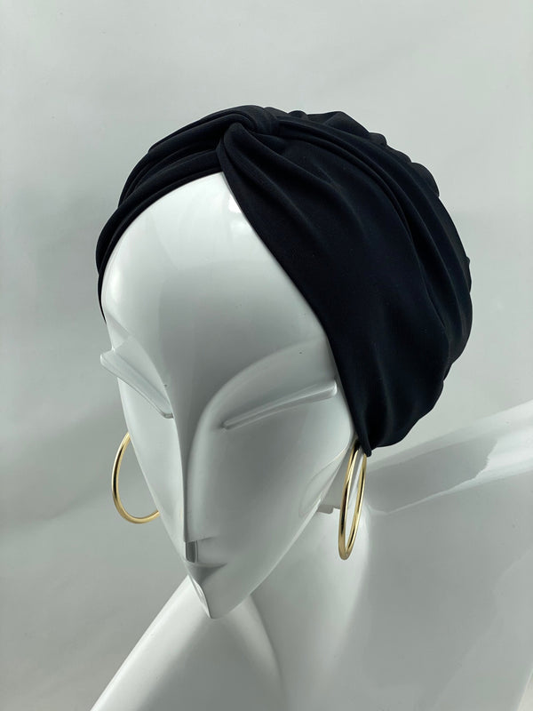Hijabsandstuff Turban Cross front Turban Jersey -Black Handmade Luxury Fashion Women Headwrap