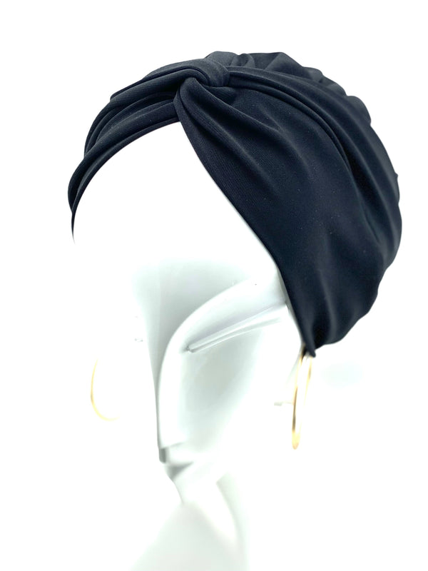 Hijabsandstuff Turban Cross front Turban Jersey -Black Handmade Luxury Fashion Women Headwrap