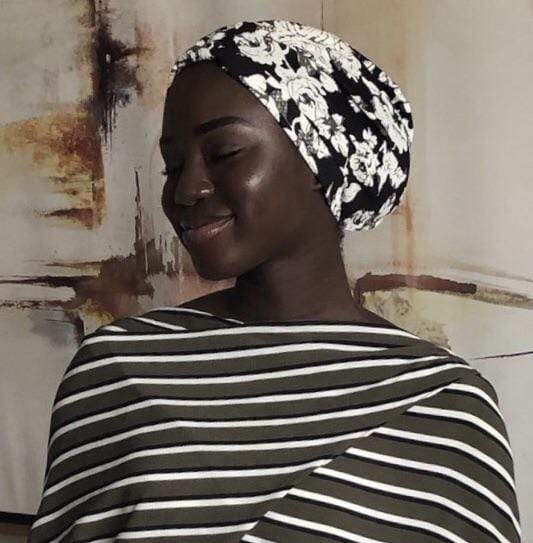 Hijabsandstuff TURBAN FLORAL Turban Floral Black And White Handmade Luxury Fashion Women Headwrap