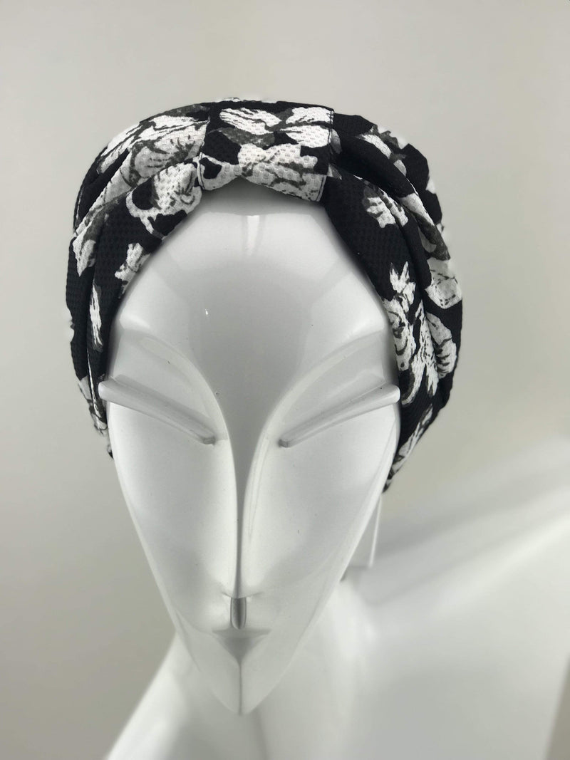Hijabsandstuff TURBAN FLORAL Turban Floral Black And White Handmade Luxury Fashion Women Headwrap