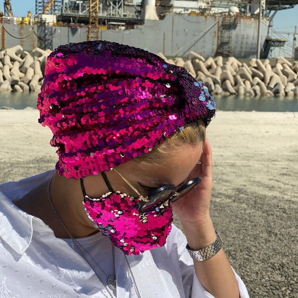 Turban Sequin - Fuchsia – Turbansstuff display picture 1