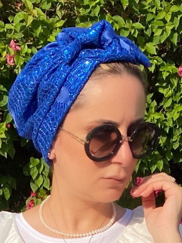 Hijabsandstuff Turban Turban Shimmer Bow - Deep Ocean Handmade Luxury Fashion Women Headwrap