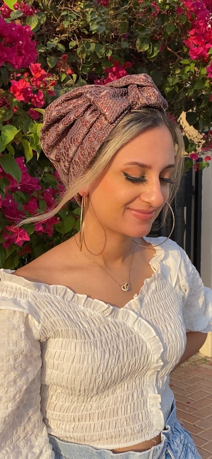 Hijabsandstuff Turban Turban Shimmer Bow - Gold chocolate Handmade Luxury Fashion Women Headwrap