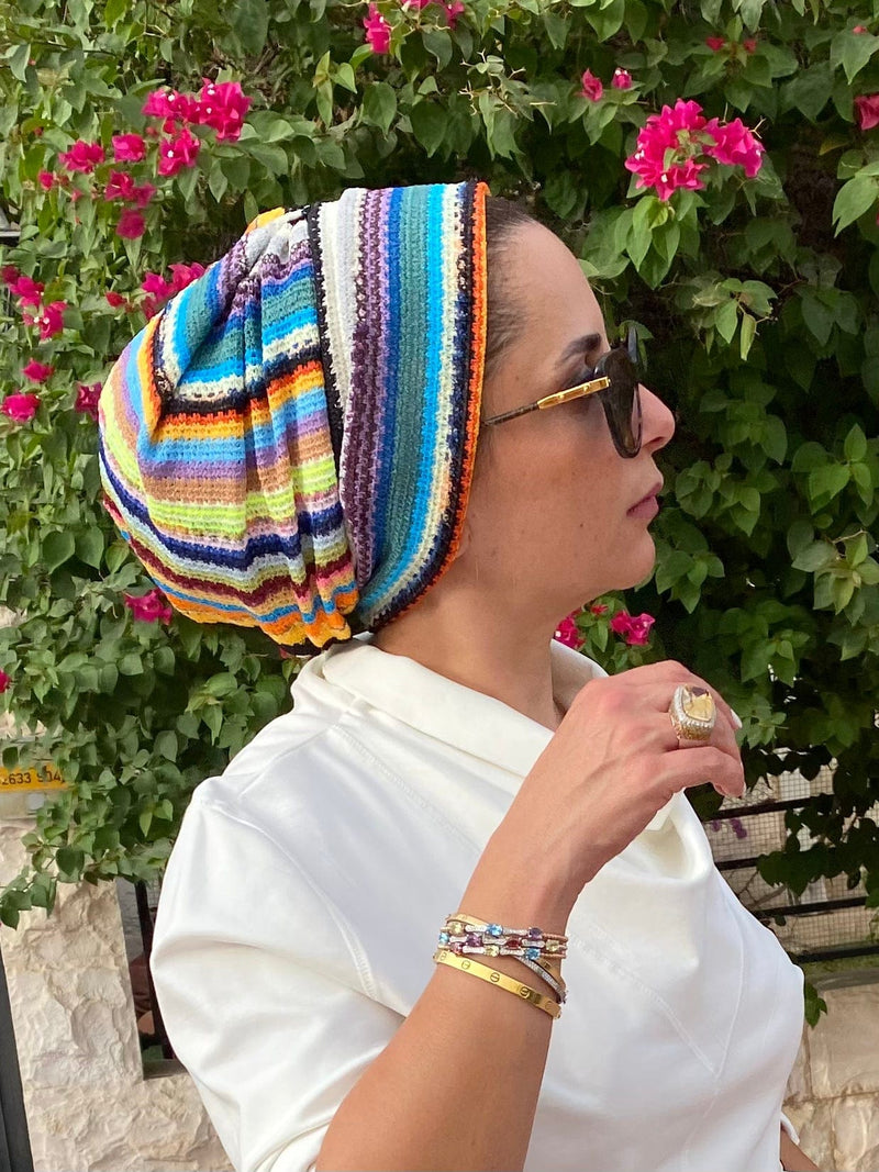 TurbansStuff Beanie Beanie - Geometric Knit  (Designer Mask Included) Handmade Luxury Fashion Women Headwrap