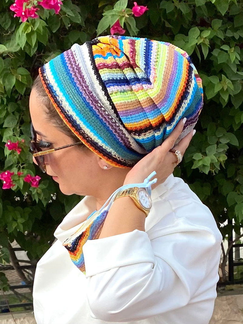 TurbansStuff Beanie Beanie - Geometric Knit  (Designer Mask Included) Handmade Luxury Fashion Women Headwrap