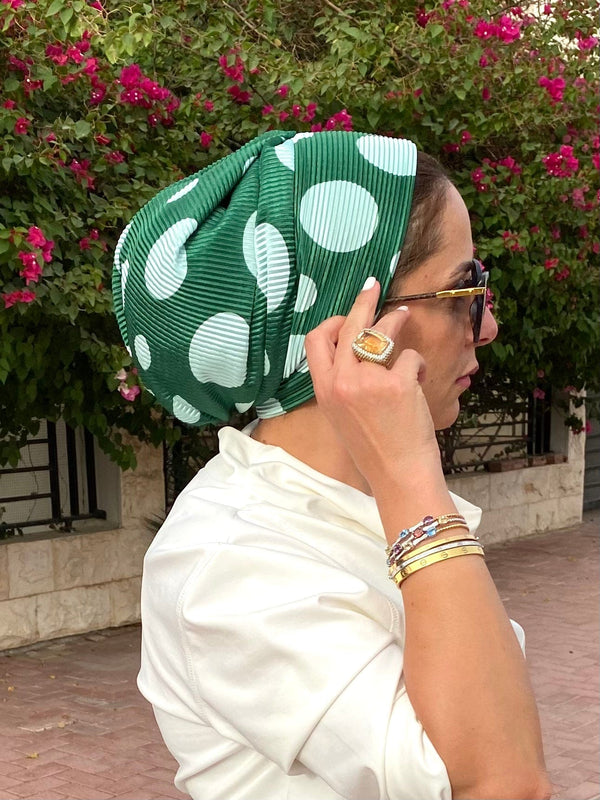 TurbansStuff Beanie Beanie - Green Dots (Designer Mask Included) Handmade Luxury Fashion Women Headwrap