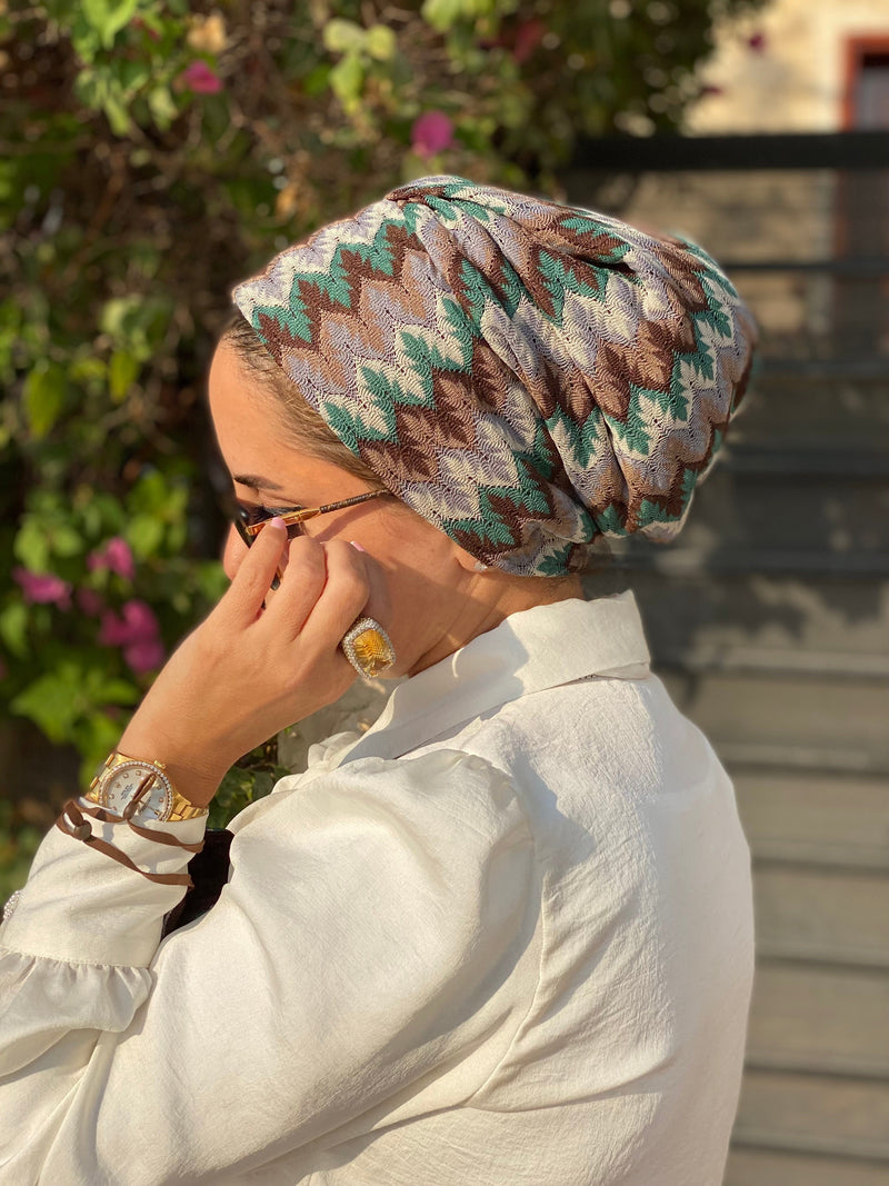 TurbansStuff Beanie Beanie - Knit Earth (Designer Mask Included) Handmade Luxury Fashion Women Headwrap