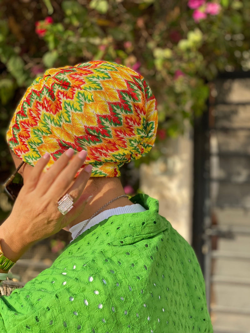 TurbansStuff Beanie Beanie - Knit Yellow Green (Designer Mask Included) Handmade Luxury Fashion Women Headwrap