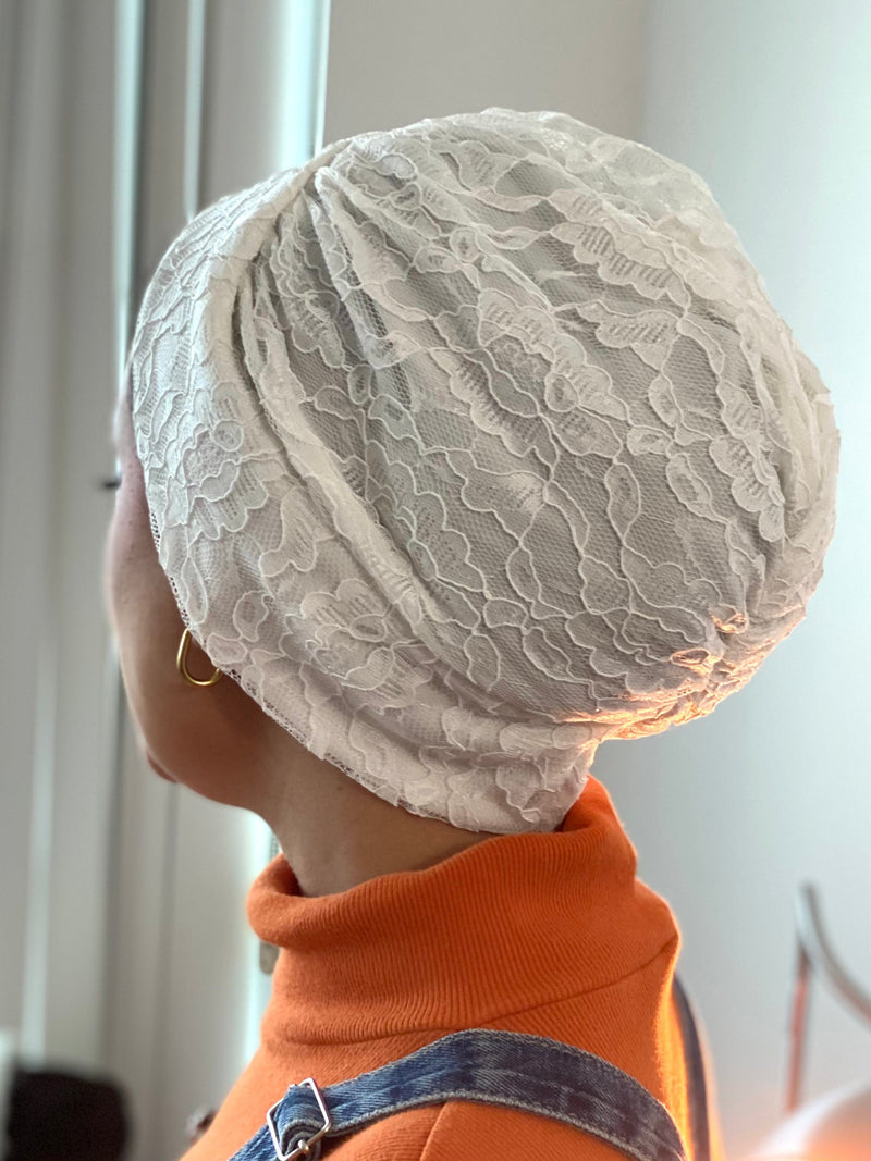 TurbansStuff Beanie Beanie Lace Off White Handmade Luxury Fashion Women Headwrap