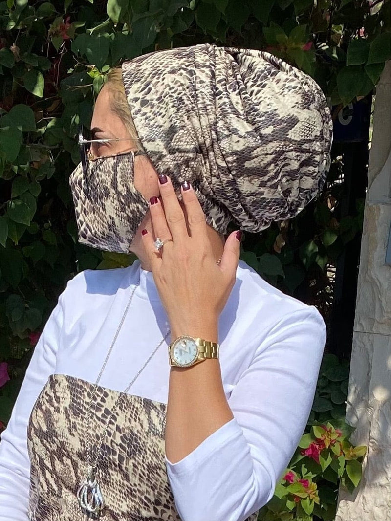 TurbansStuff Beanie Beanie Leather Style - Cobra (Designer Mask Included) Handmade Luxury Fashion Women Headwrap