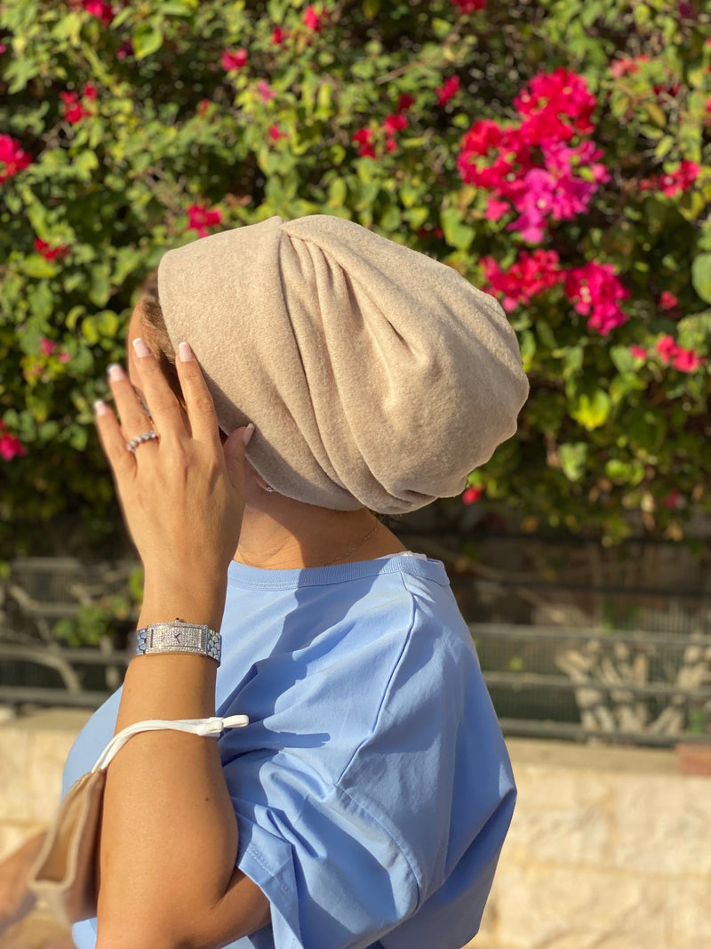 TurbansStuff Beanie Beanie Mohair - Camel (Designer Mask Included) Handmade Luxury Fashion Women Headwrap