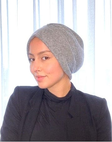 TurbansStuff Beanie Beanie Mohair - Grey (Designer Mask Included) Handmade Luxury Fashion Women Headwrap