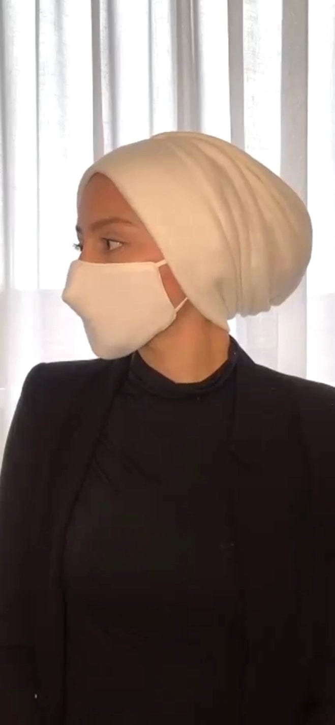 TurbansStuff Beanie Beanie Mohair - Off white (Designer Mask Included) Handmade Luxury Fashion Women Headwrap