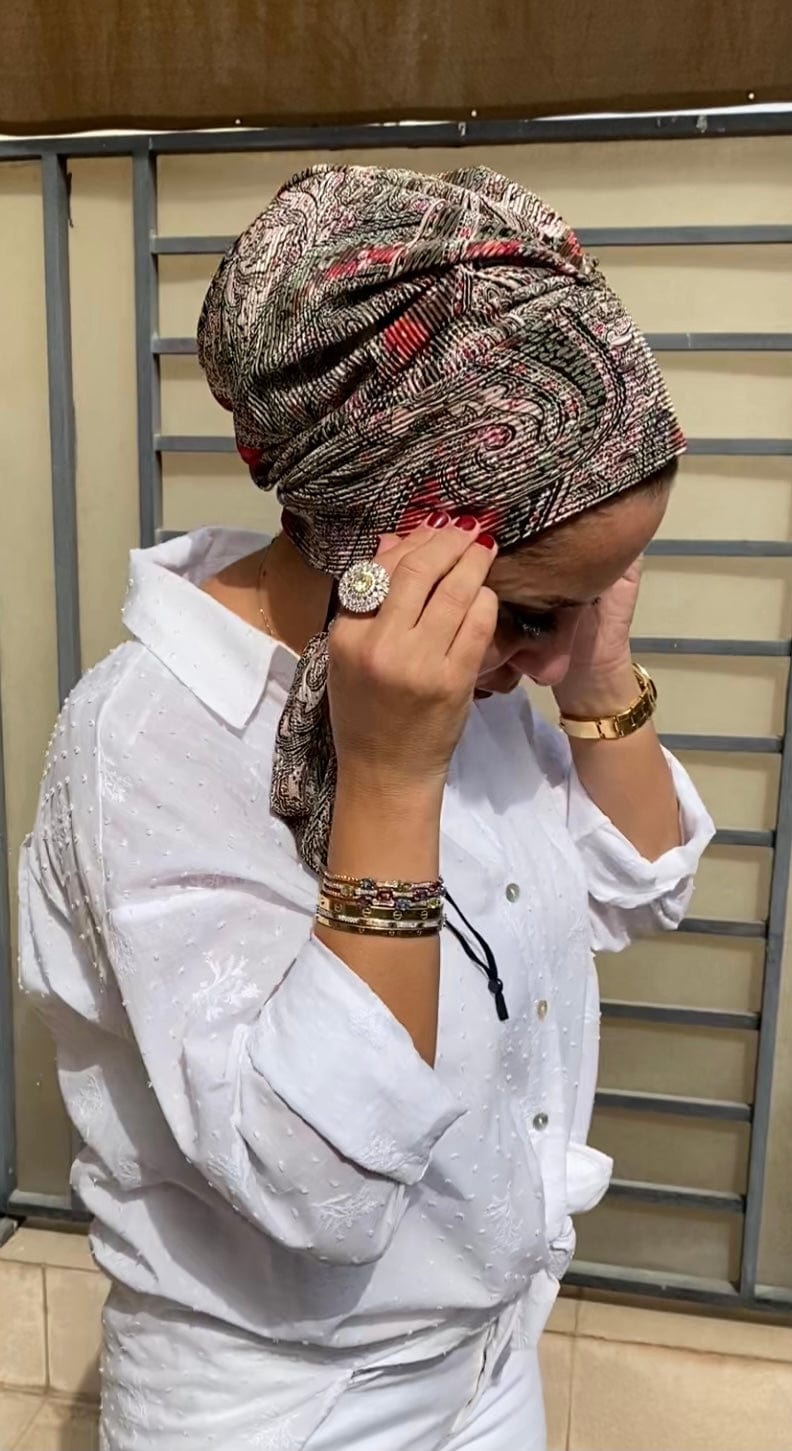 TurbansStuff Beanie Beanie - Paisley Olive (Designer Mask Included) Handmade Luxury Fashion Women Headwrap