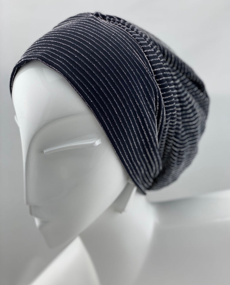 TurbansStuff Beanie Beanie Party - Black Silver Handmade Luxury Fashion Women Headwrap