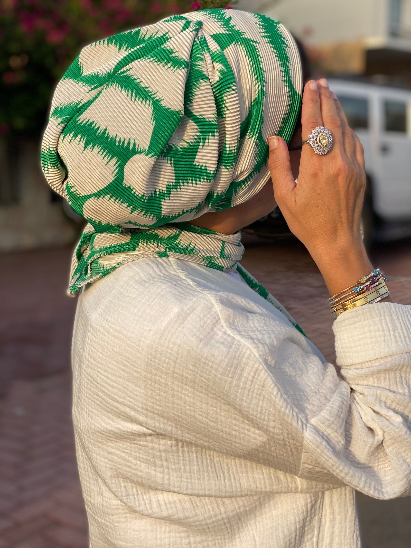 Green Pleated Beanie | Beanie pleated Green leaves Set 