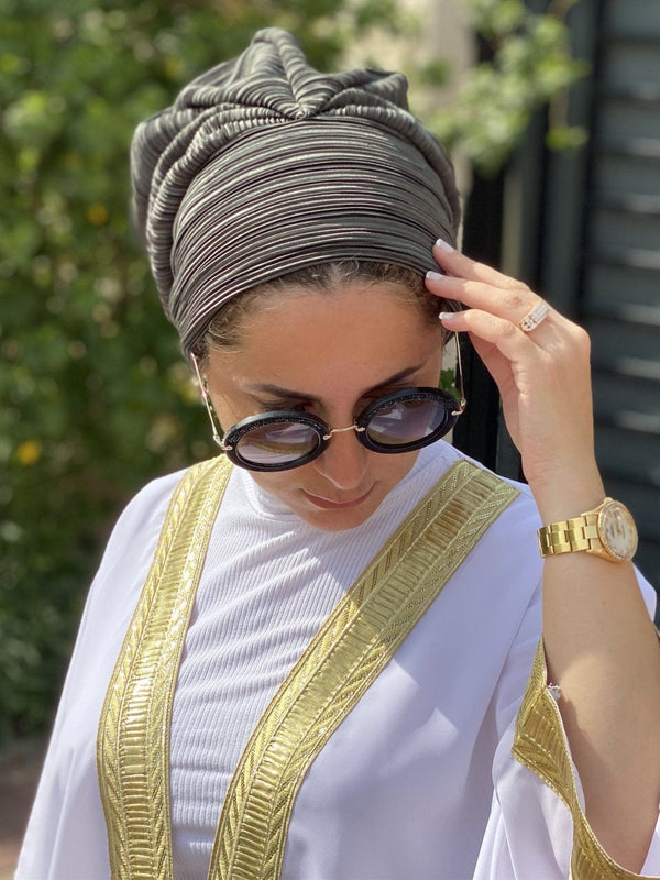 TurbansStuff Beanie Beanie Pleated - Light Olives (Designer Mask Included) Handmade Luxury Fashion Women Headwrap