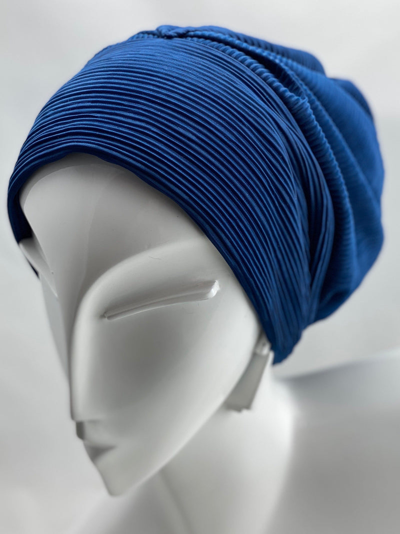 TurbansStuff Beanie Beanie Pleated - NEW BLUE (Designer Mask Included) Handmade Luxury Fashion Women Headwrap