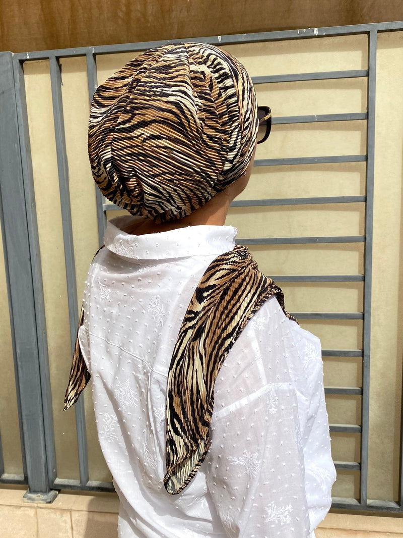 TurbansStuff Beanie Beanie pleated - Tiger ( Last piece ) Handmade Luxury Fashion Women Headwrap