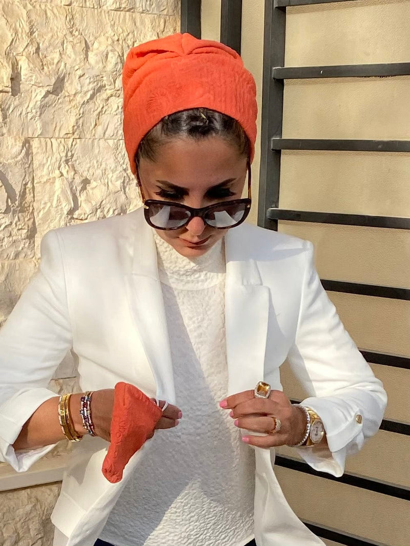 TurbansStuff Beanie Beanie Printed - Pale Orange (Designer Mask Included) Handmade Luxury Fashion Women Headwrap