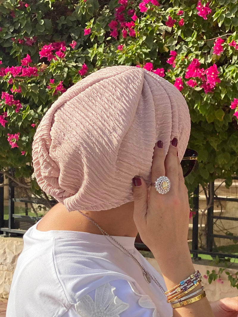 TurbansStuff Beanie Beanie - Rosy Nude Rippled (Designer Mask Included) Handmade Luxury Fashion Women Headwrap