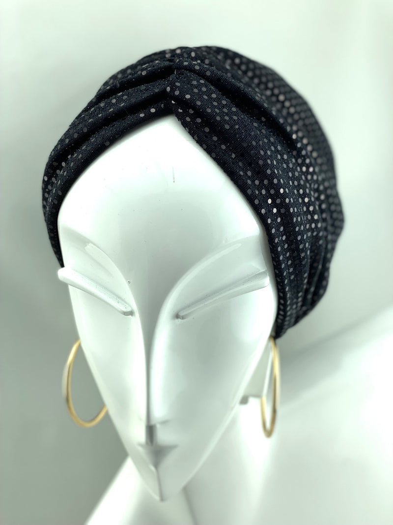 TurbansStuff Beanie Beanie Shimmer - Black (Designer Mask Included) Handmade Luxury Fashion Women Headwrap