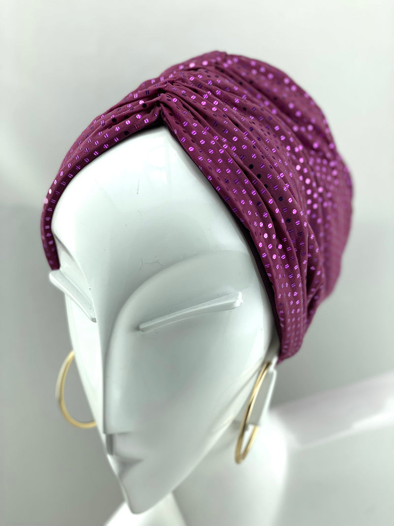 TurbansStuff Beanie Beanie Shimmer - Grapes (Designer Mask Included) Handmade Luxury Fashion Women Headwrap