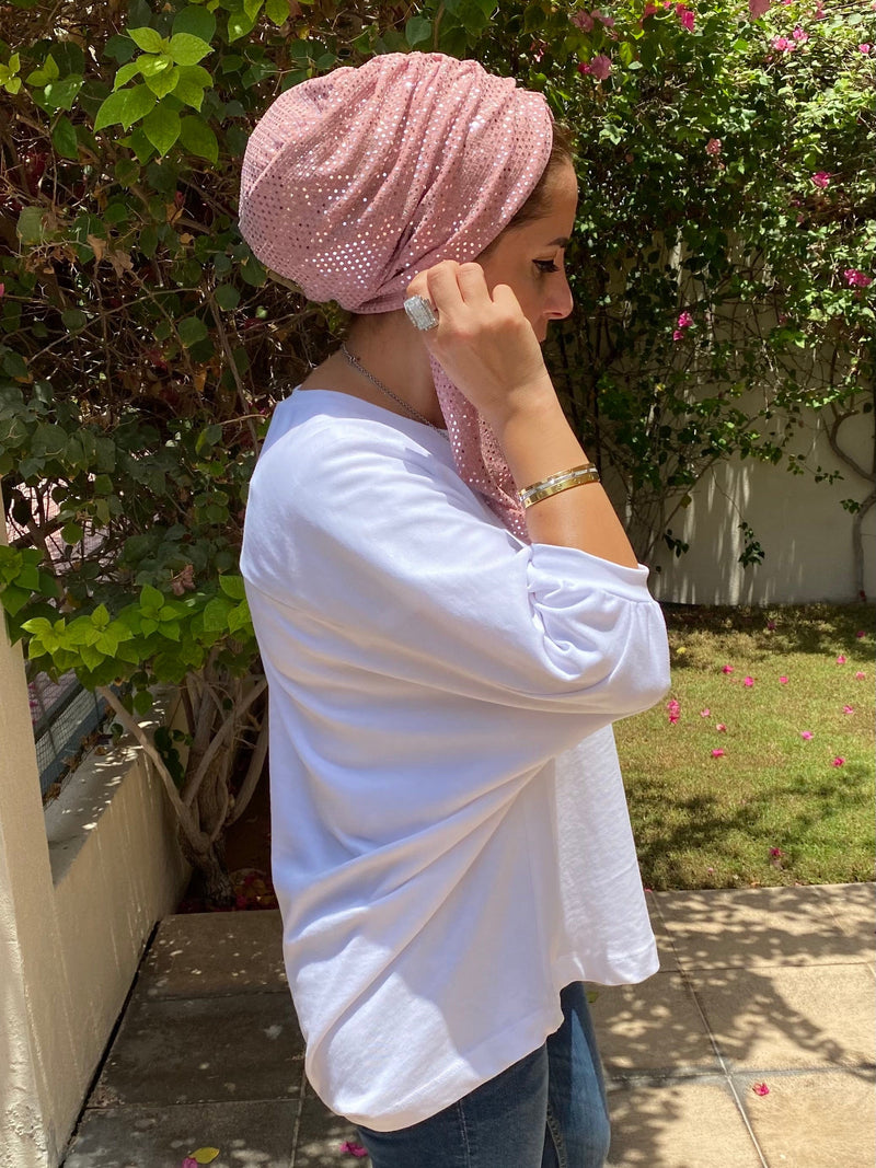 TurbansStuff Beanie Beanie Shimmer - Soft Pink Handmade Luxury Fashion Women Headwrap