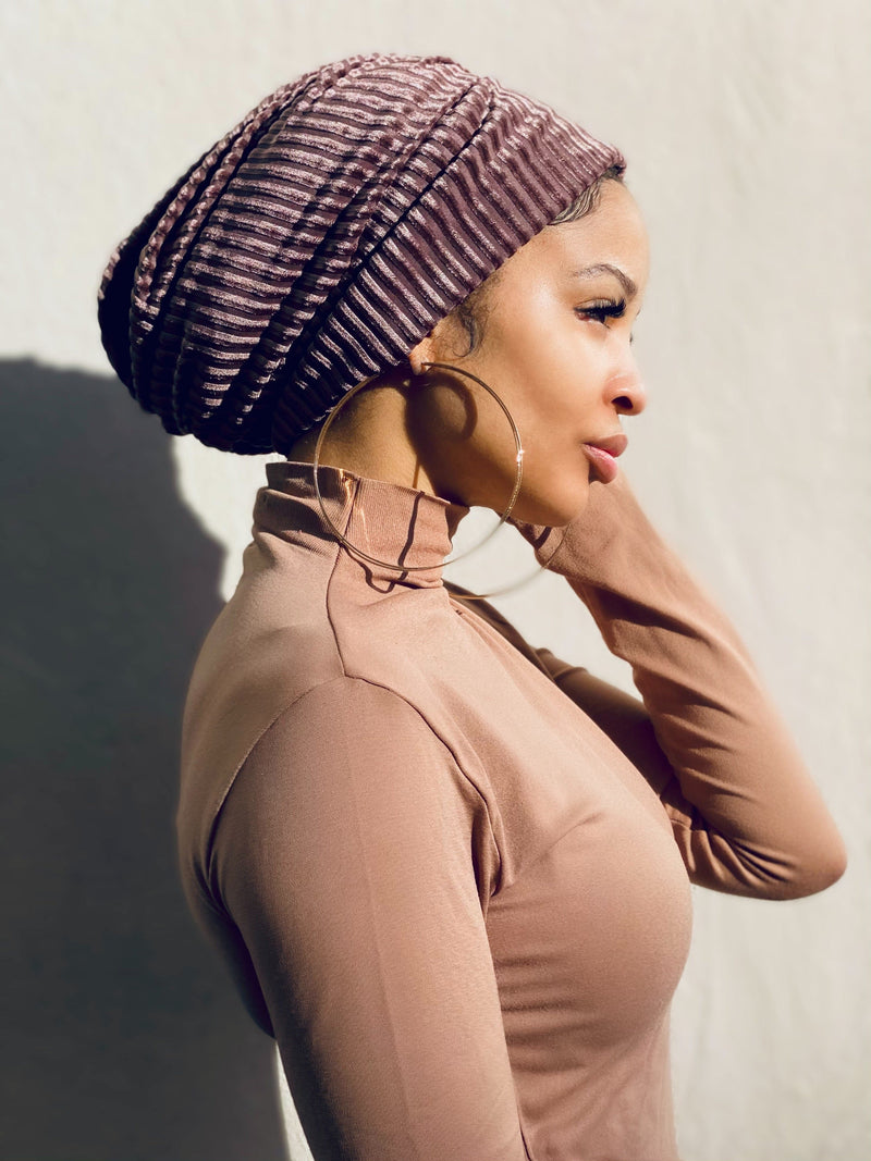 TurbansStuff Beanie Beanie Velvet - Khaki Handmade Luxury Fashion Women Headwrap