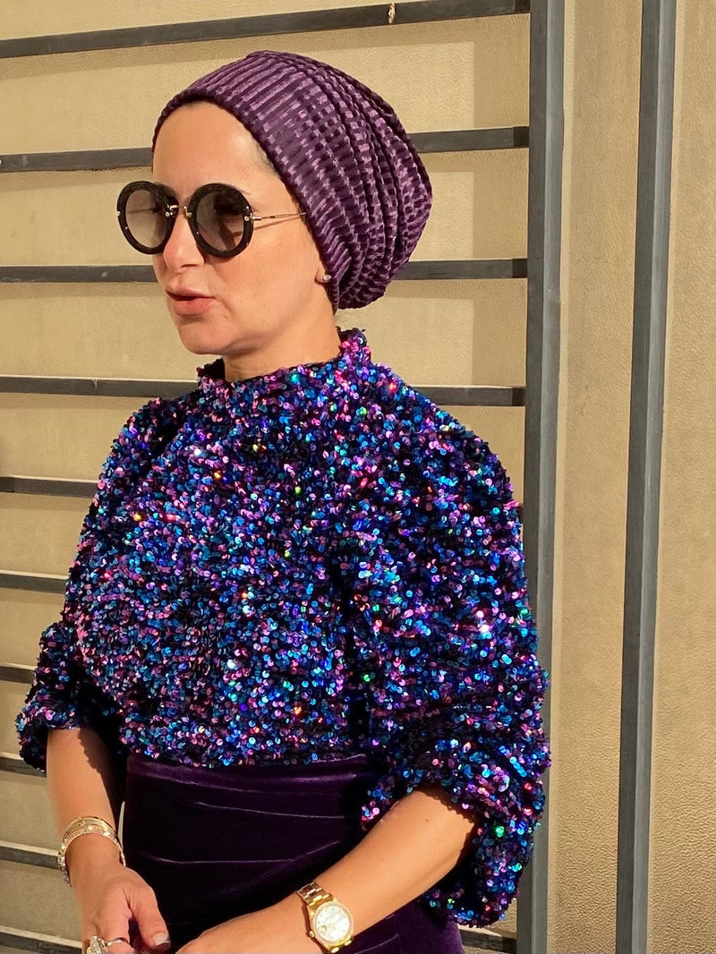 TurbansStuff Beanie Beanie Velvet - Lilac Handmade Luxury Fashion Women Headwrap