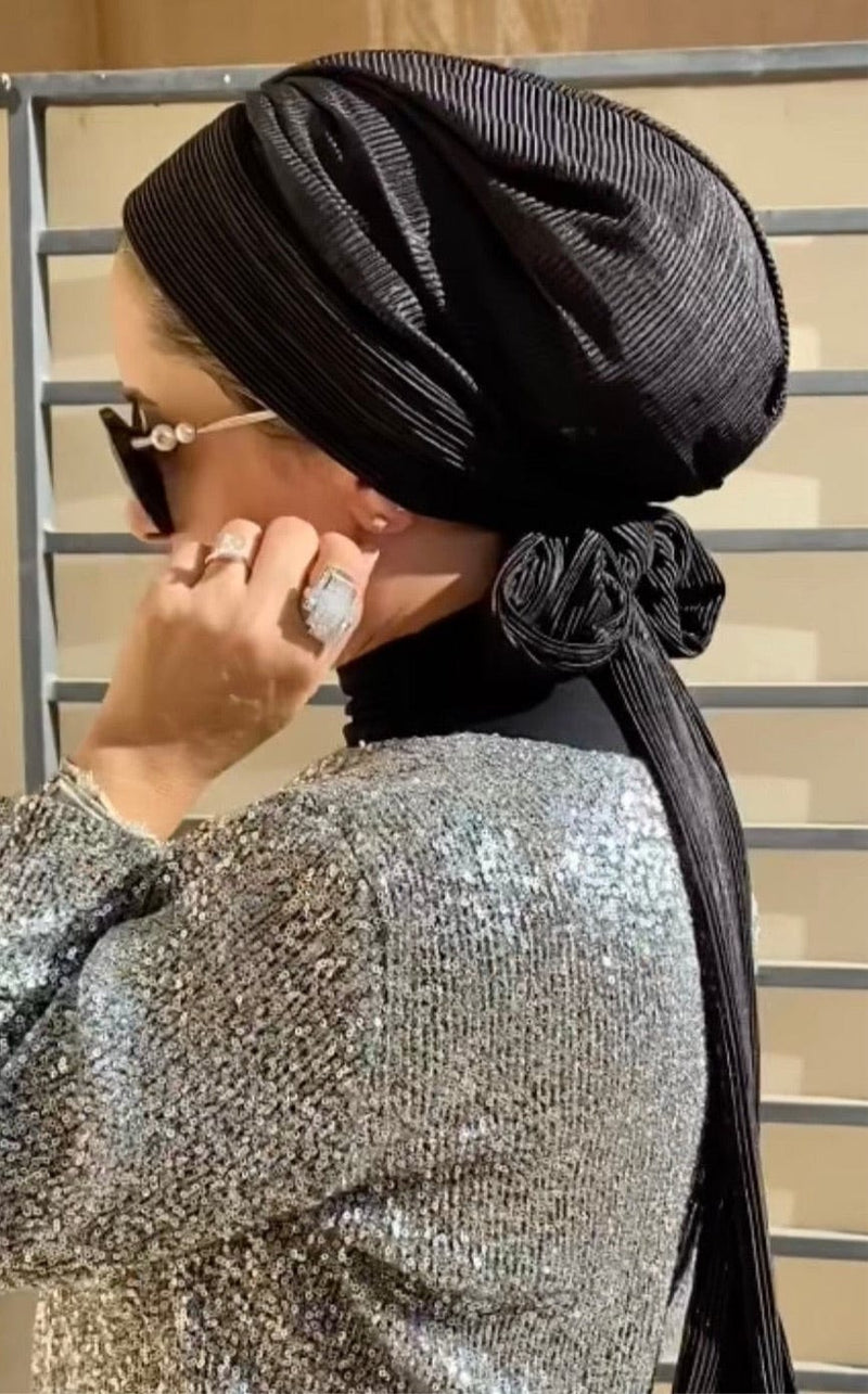 TurbansStuff Beanie Beanie Wrap - Black Handmade Luxury Fashion Women Headwrap