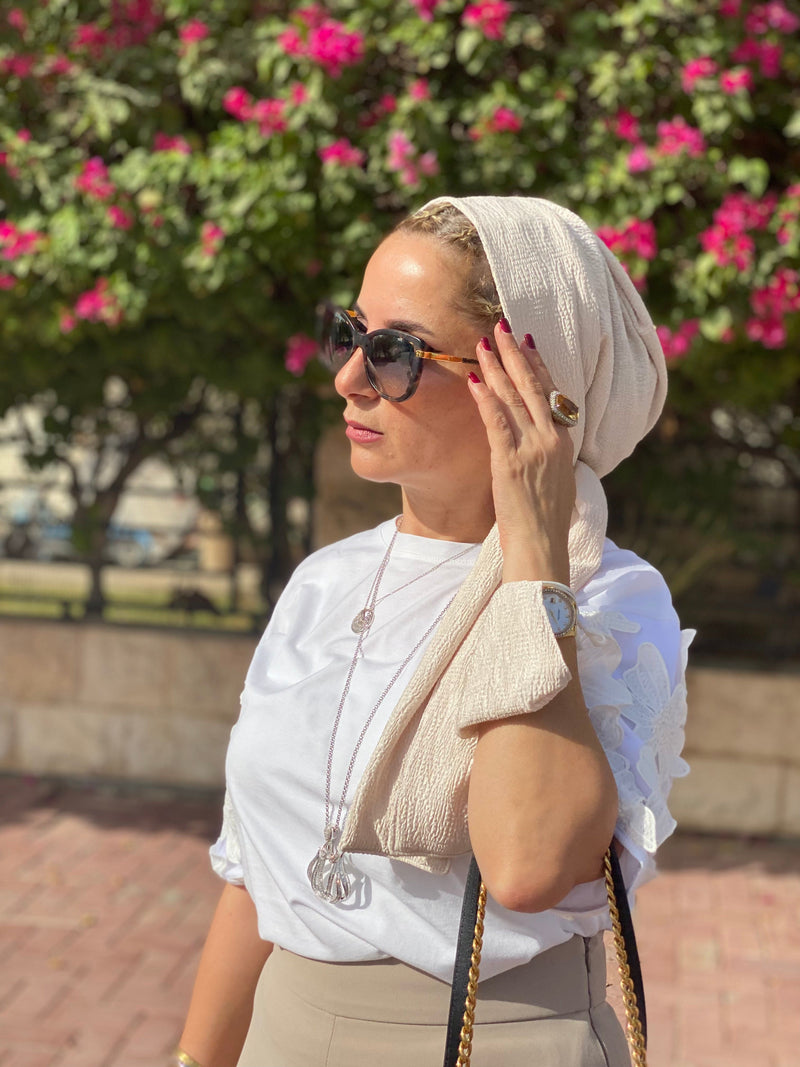 TurbansStuff Beanie Beanie Wrap - Ivory (Designer Mask Included) Handmade Luxury Fashion Women Headwrap