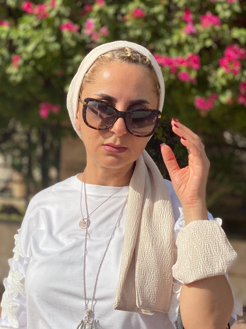 TurbansStuff Beanie Beanie Wrap - Ivory (Designer Mask Included) Handmade Luxury Fashion Women Headwrap