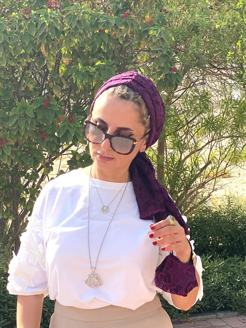 TurbansStuff Beanie Beanie Wrap Lace - Wine Handmade Luxury Fashion Women Headwrap