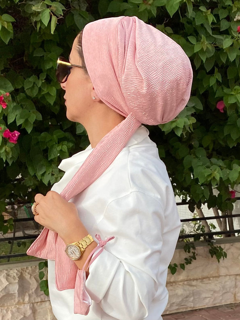 TurbansStuff Beanie Beanie Wrap - Light Coral (Designer Mask Included) Handmade Luxury Fashion Women Headwrap